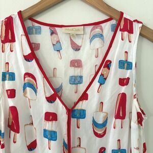 ModCloth White Popsicle Print Sleeveless Top Red Trim Summer Fun Medium